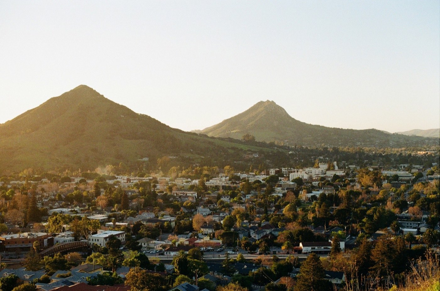 Golden-hour view over San Luis Obispo and the Morros